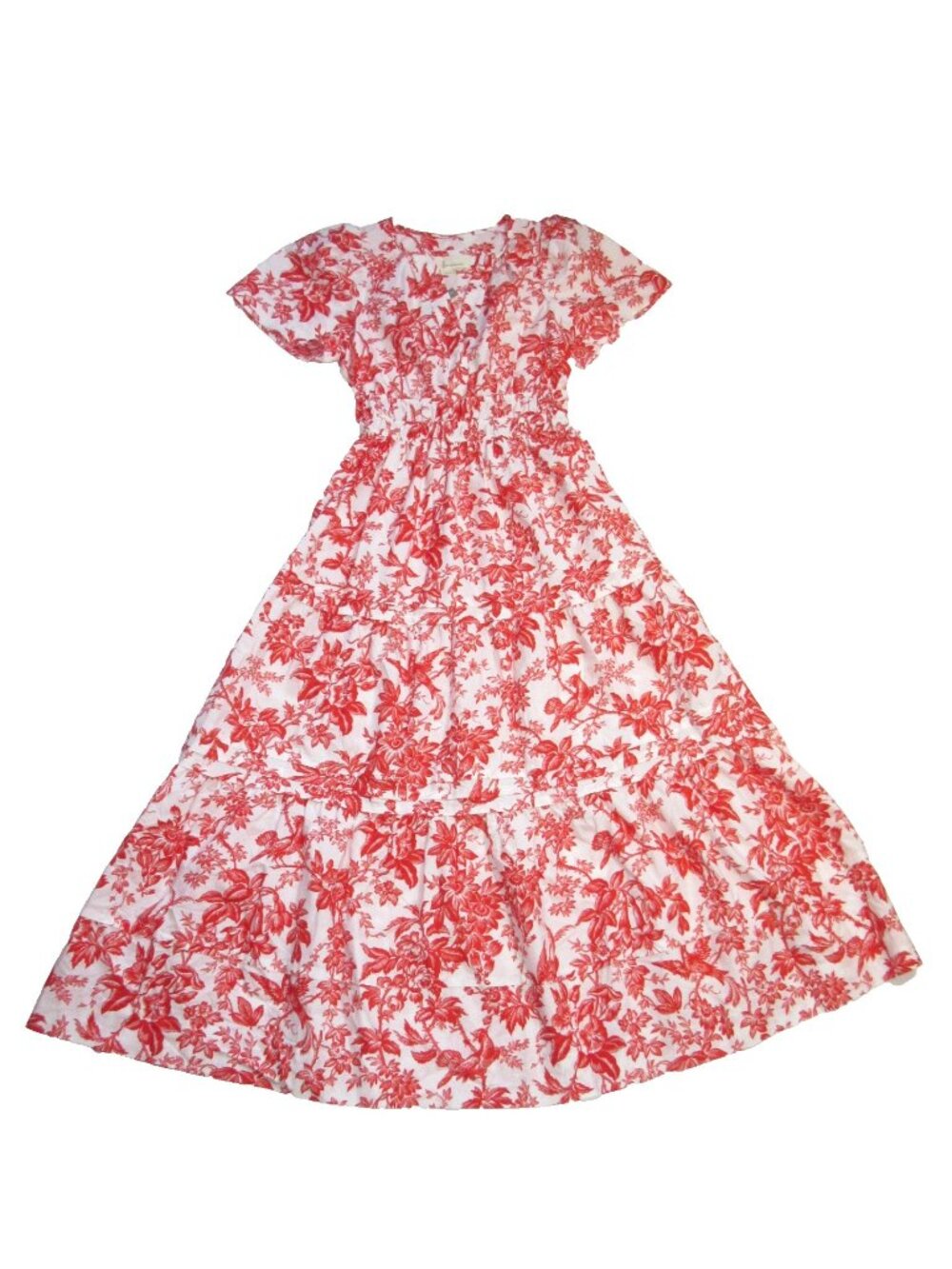 NWT Anthropologie Somerset Maxi in Coral Toile Floral Tiered Cotton Dress L - Picture 4 of 6